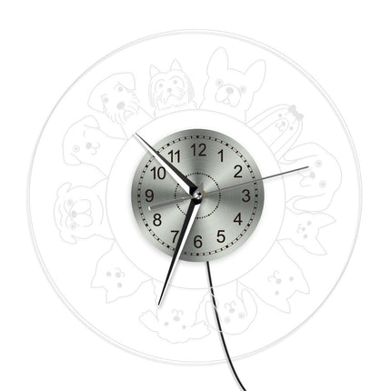 Lysende LED-veggklokke med hundemotiver