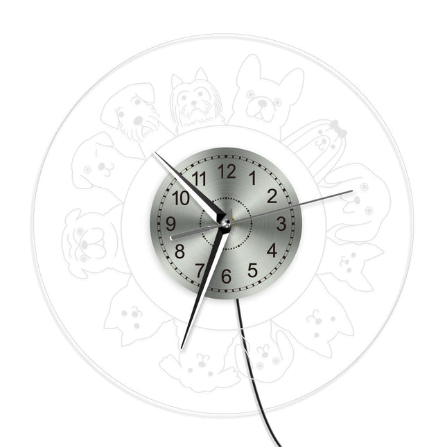 Lysende LED-veggklokke med hundemotiver
