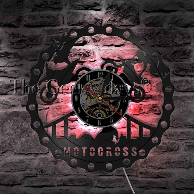 Veggklokke med motorsykkel motiv vinylplate