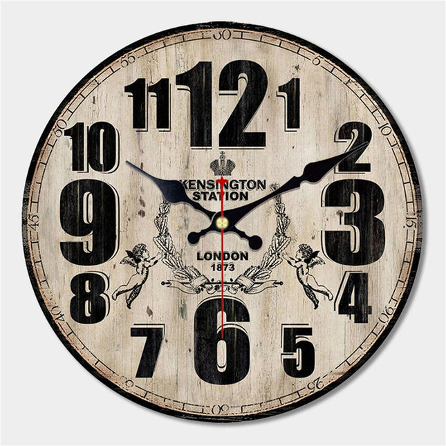 Vintage veggklokke i tre, patchwork