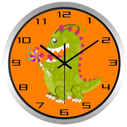 Oransje barneklokke med dinosaurmotiv