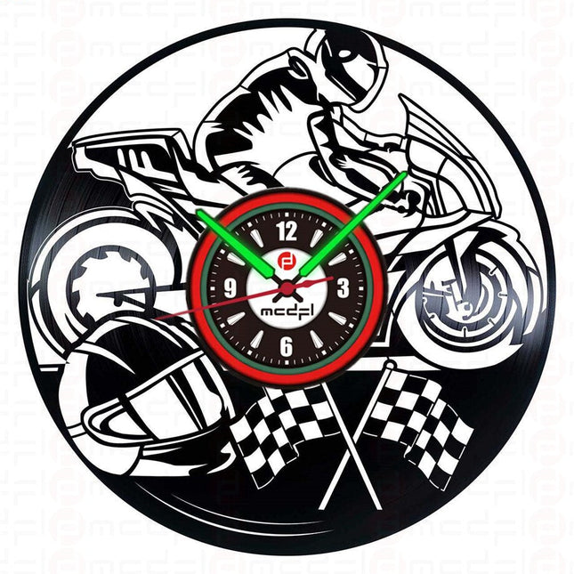 Motocross vinylklokke rød og grønn