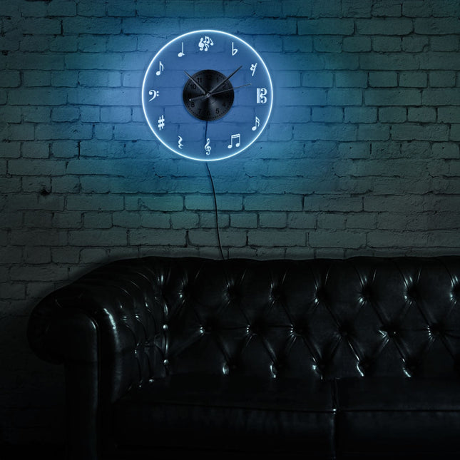 LED veggklokke med musikknoter design