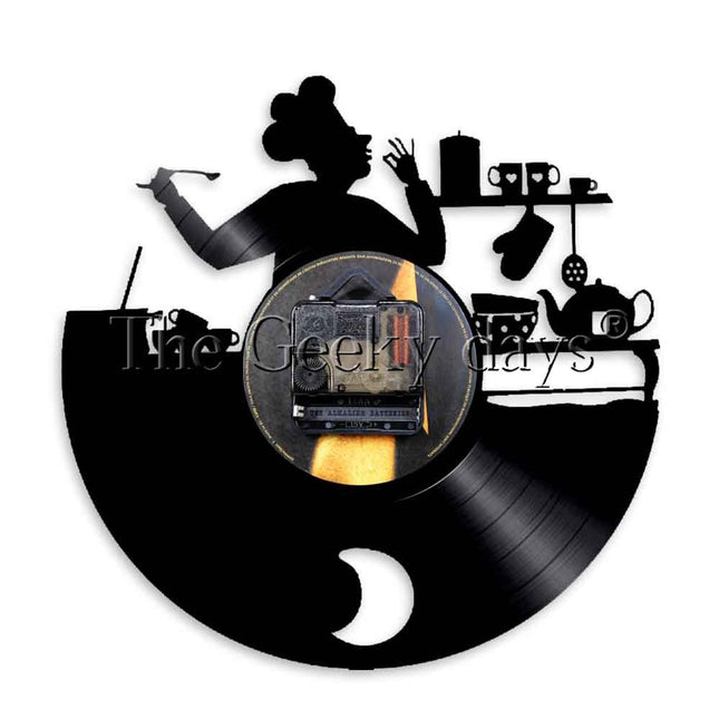 Vinylplate veggklokke med kokk motiv