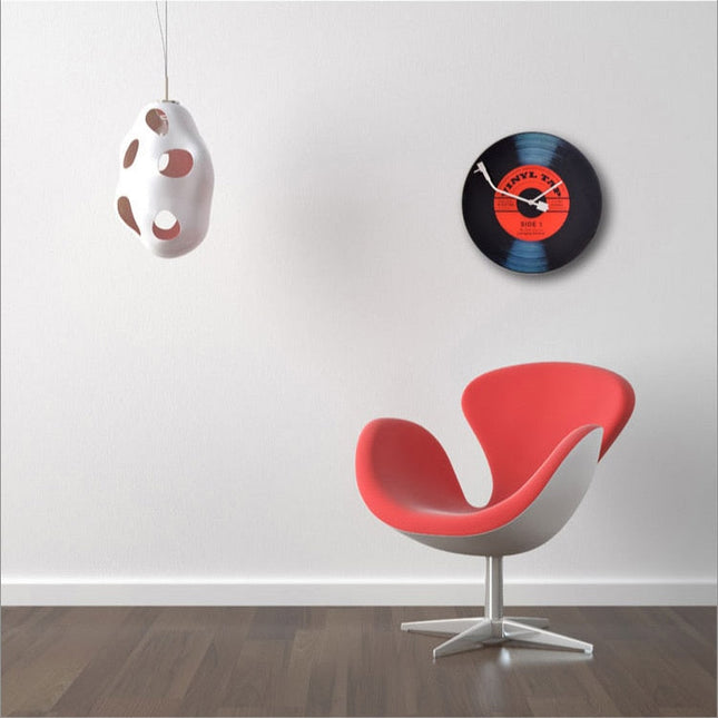 Retro platespiller design vinyl veggklokke