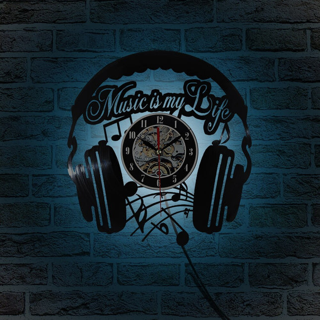 Vinylklokke med hodetelefoner for DJ