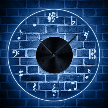 LED veggklokke med musikknoter design