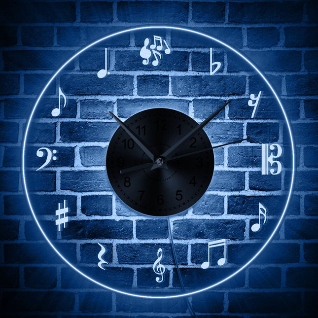 LED veggklokke med musikknoter design