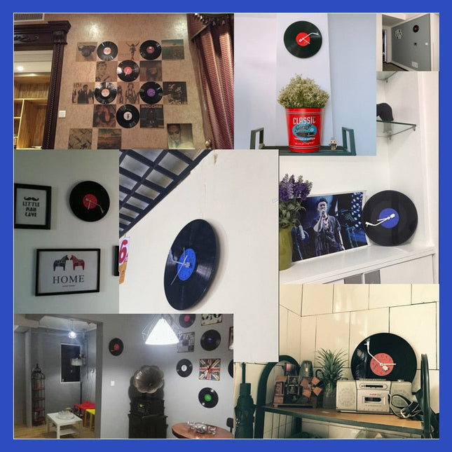 Retro platespiller design vinyl veggklokke