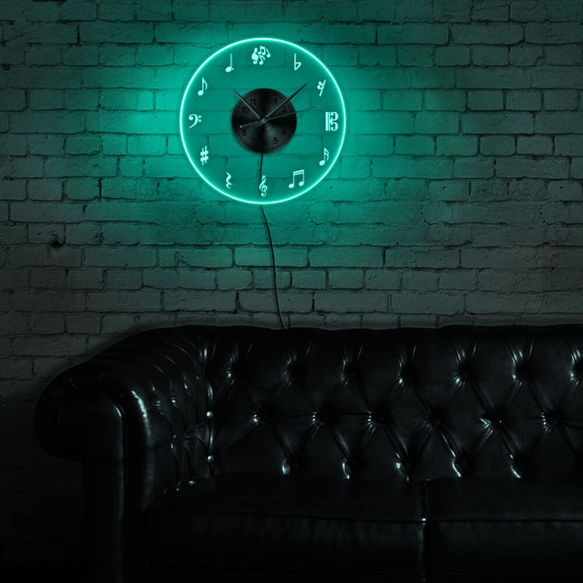 LED veggklokke med musikknoter design