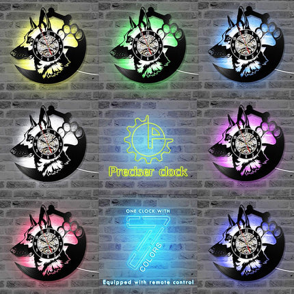 Vinylplate veggklokke med schæfer motiv