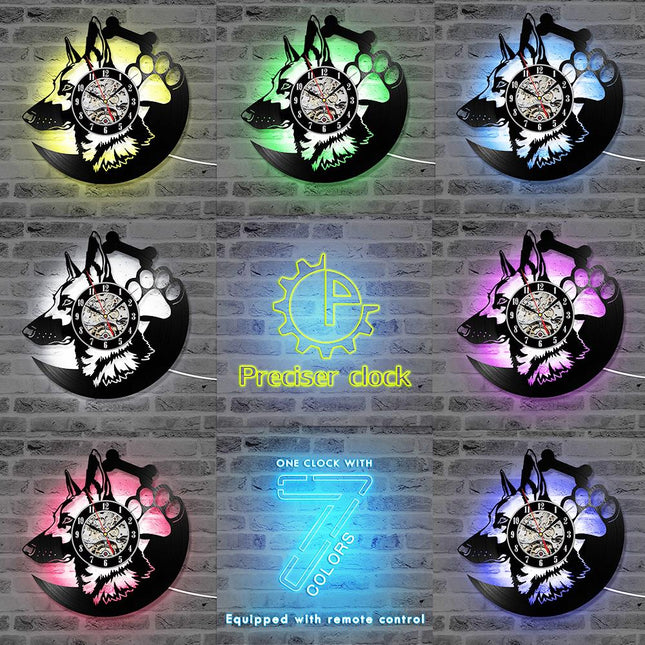 Vinylplate veggklokke med schæfer motiv