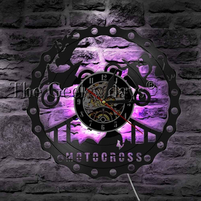 Veggklokke med motorsykkel motiv vinylplate