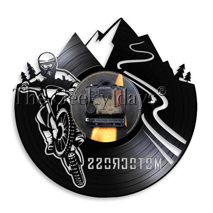 Motocross veggklokke laget av vinylplate