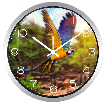 Rund veggklokke med papegøyemotiv
