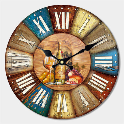 Vintage veggklokke i tre, patchwork