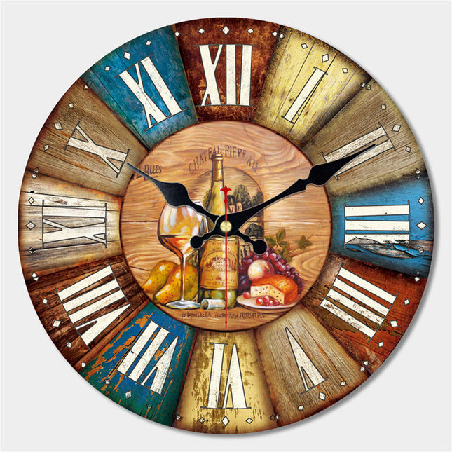 Vintage veggklokke i tre, patchwork
