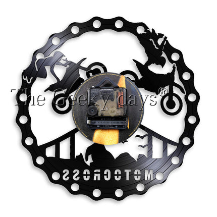 Veggklokke med motorsykkel motiv vinylplate