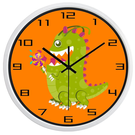 Oransje barneklokke med dinosaurmotiv