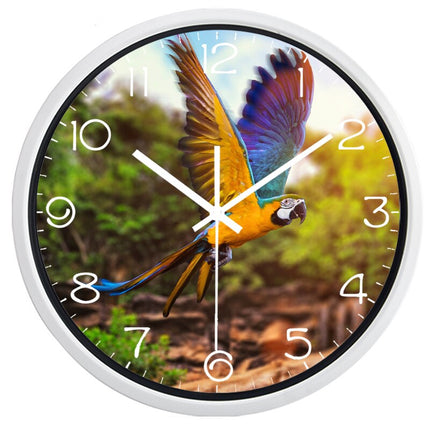 Rund veggklokke med papegøyemotiv