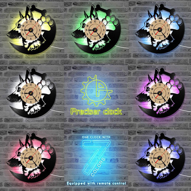 Vinylplate veggklokke med schæfer motiv