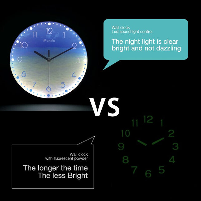 Lysende veggklokke med nattlys LED