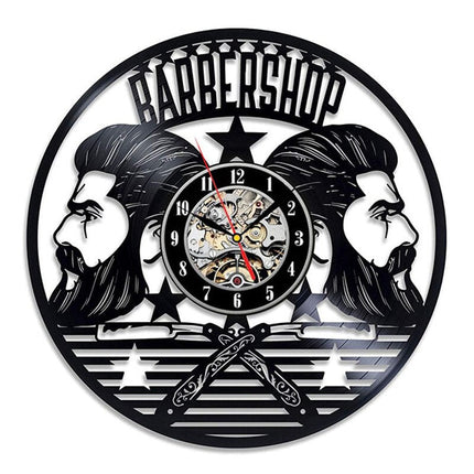 Barbershop dekor vinylplate veggklokke frisør