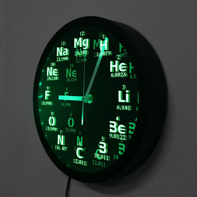 LED-klokke med periodesystemet for vegg
