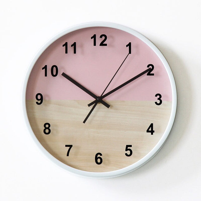 Skandinavisk veggklokke i rosa og gult