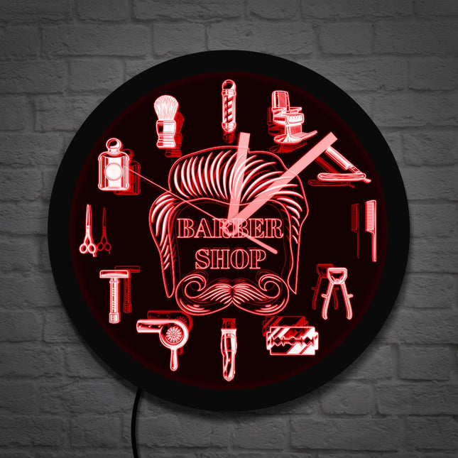 LED-veggklokke for barbersalong med lys
