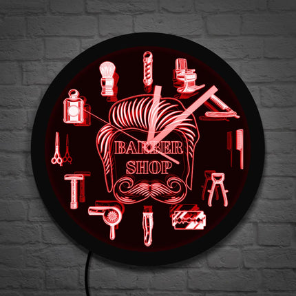 LED-veggklokke for barbersalong med lys