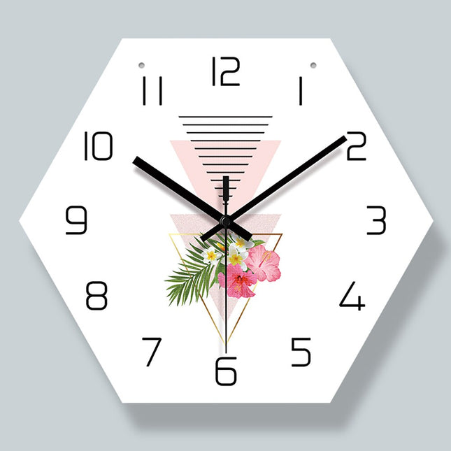 Sekskantet veggklokke med blomstermotiv
