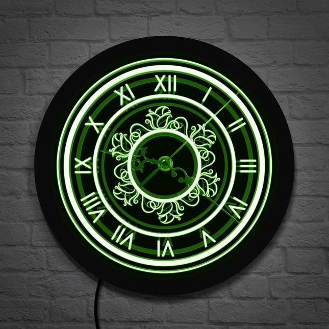 Retro LED veggklokke med romertall