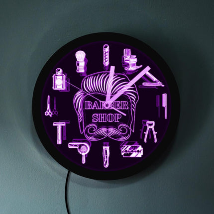 LED-veggklokke for barbersalong med lys