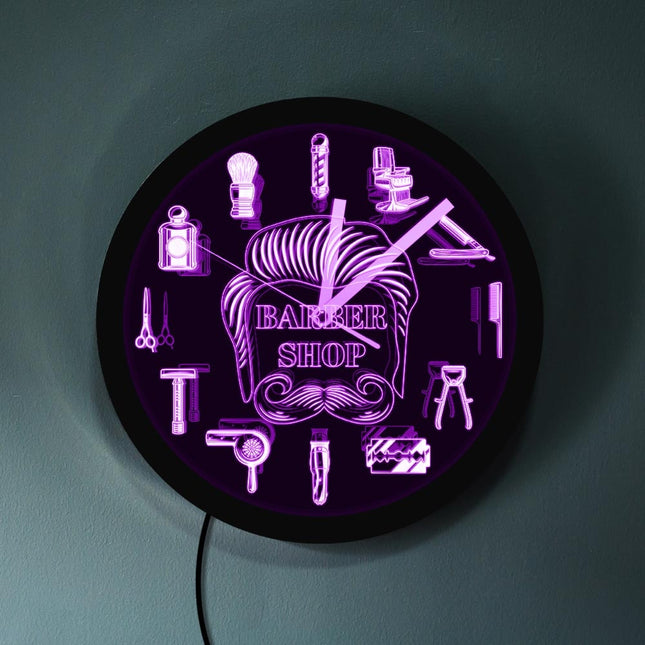 LED-veggklokke for barbersalong med lys