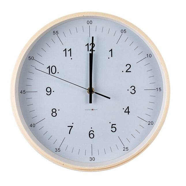 Nordisk veggklokke med ramme i lyst tre