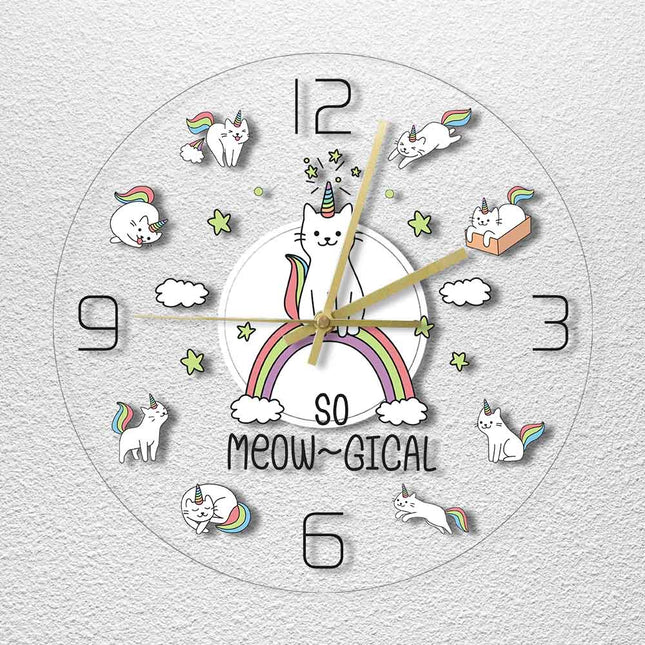 Søt veggklokke med katt-enhjørning motiv