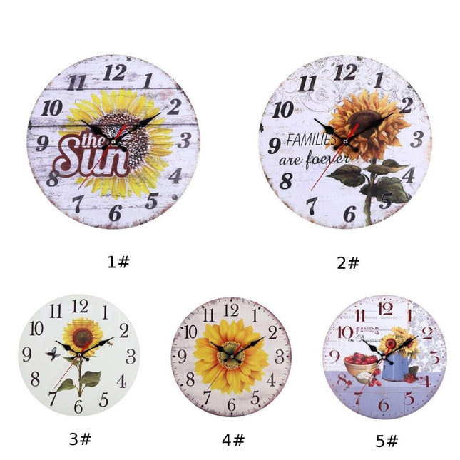 Dekorativ veggklokke med solsikke motiv