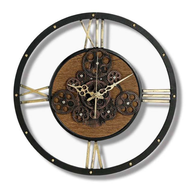 Veggklokke med roterende tannhjul industriell stil