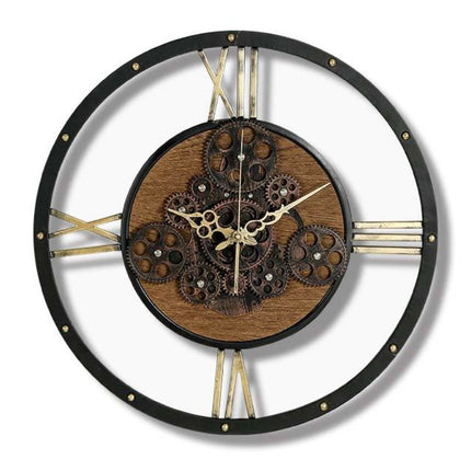 Veggklokke med roterende tannhjul industriell stil