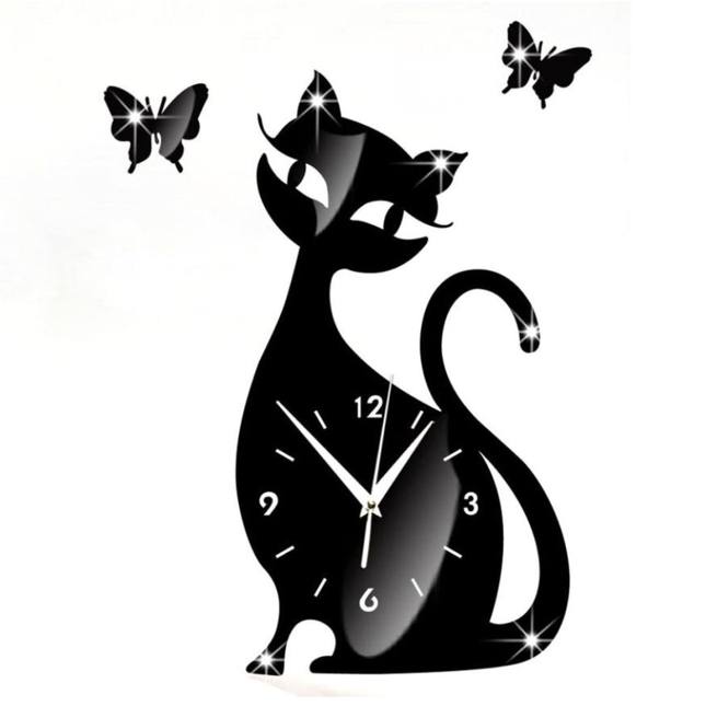 Dekorativ veggklokke katt og sommerfugler