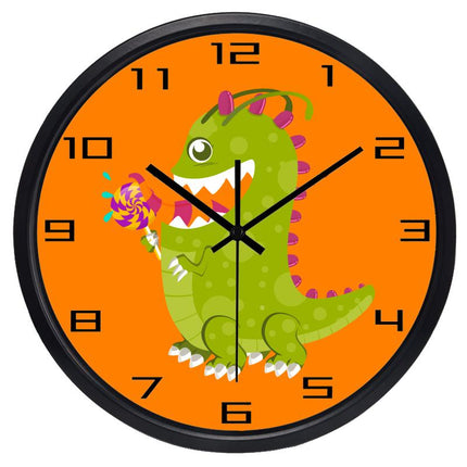 Oransje barneklokke med dinosaurmotiv