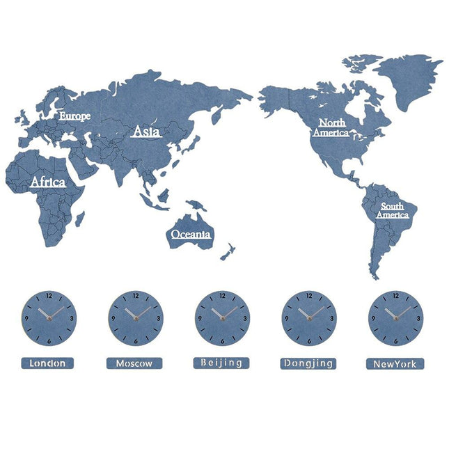 Veggklokke med verdenskart for flere tidssoner
