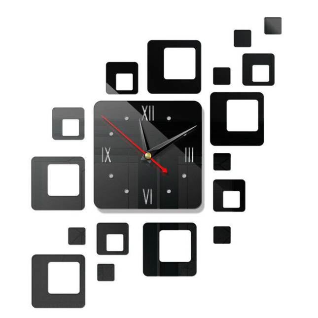 Firkantet moderne veggklokke med speileffekt