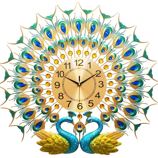 Luksuriøs veggklokke med to påfugler