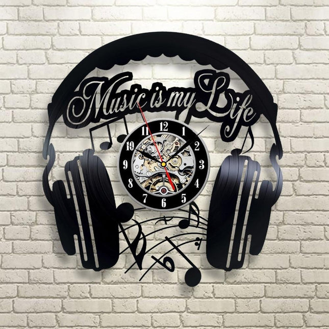 Vinylklokke med hodetelefoner for DJ
