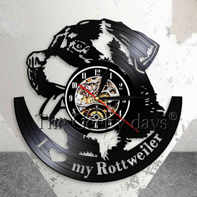 Rottweiler hund vinylplate veggklokke gave