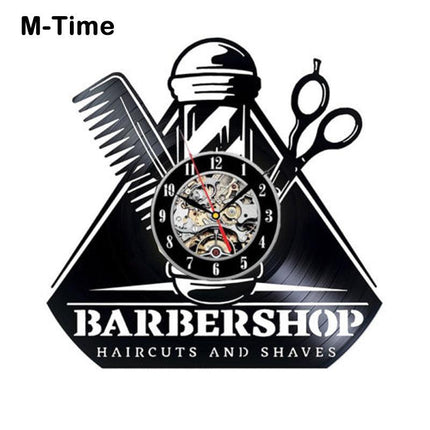 Barbershop dekor vinylplate veggklokke frisør