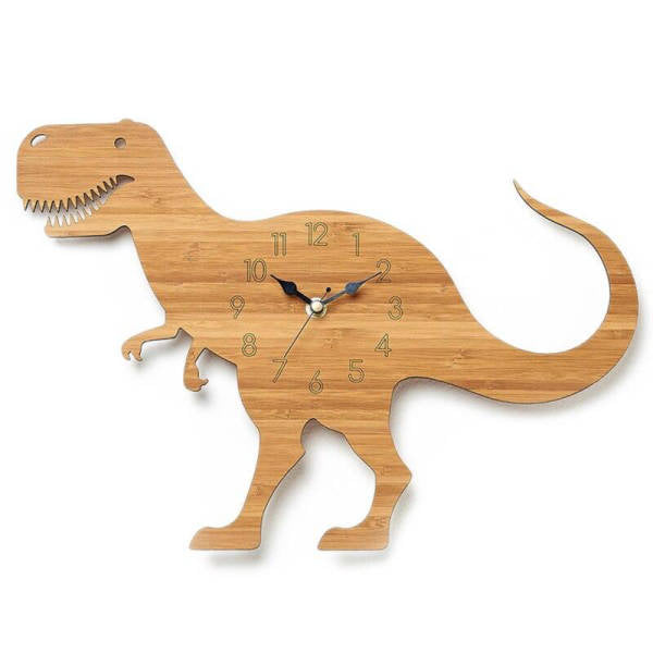 Veggklokke for barnerom formet som dinosaur