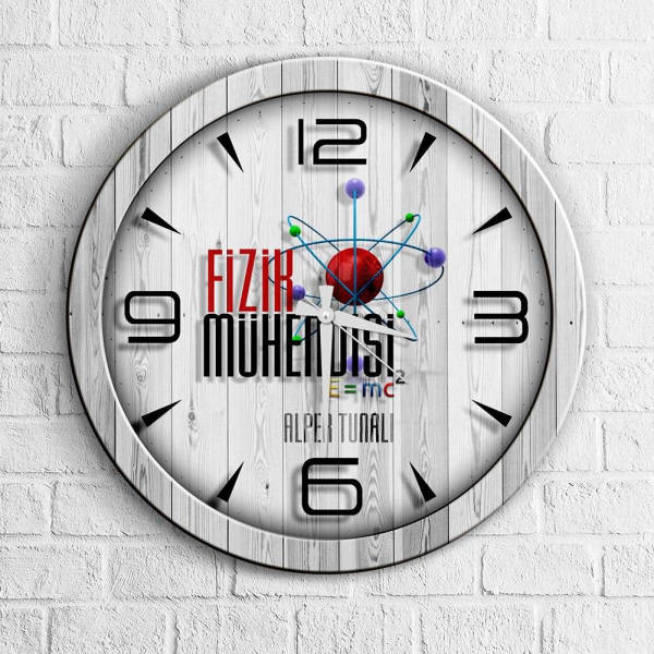 Veggklokke i tre med vitenskapstema